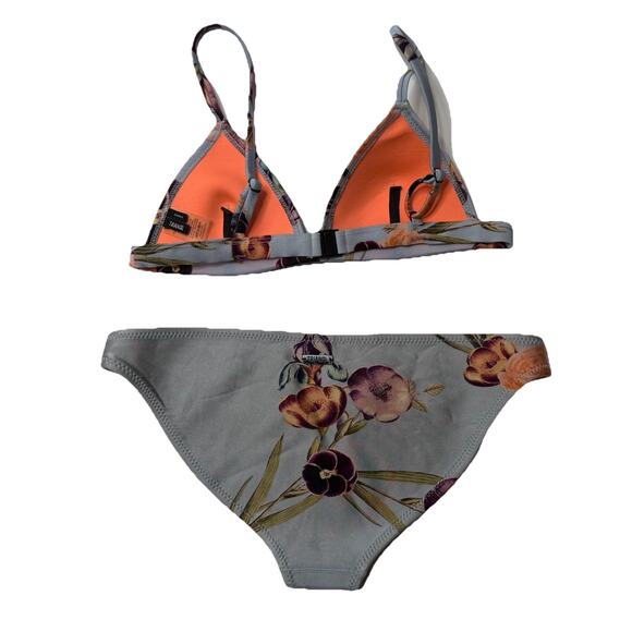 Triangl Neoprene Bikini Swimsuit Gray Floral 2pc Bathing Suit S/M With Bag GLAWS - Picture 2 of 16